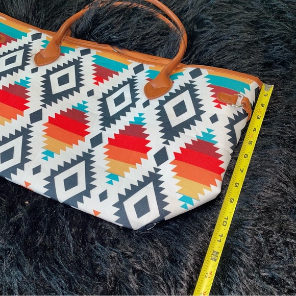 Geometric Patterned Tote Bag with Brown Accents - Picture 2 of 6